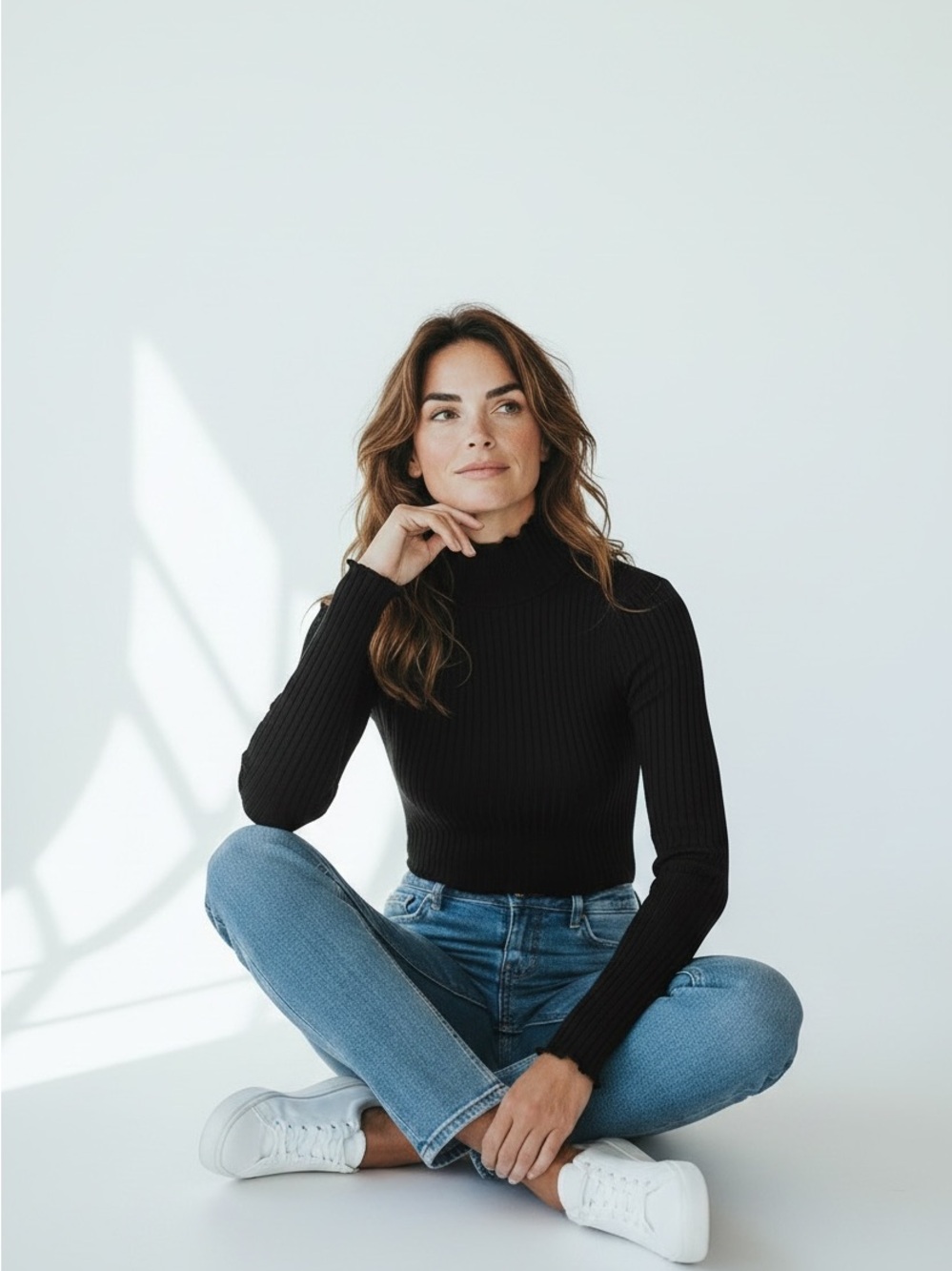 Black Ribbed Bodysuit Turtleneck Sweater